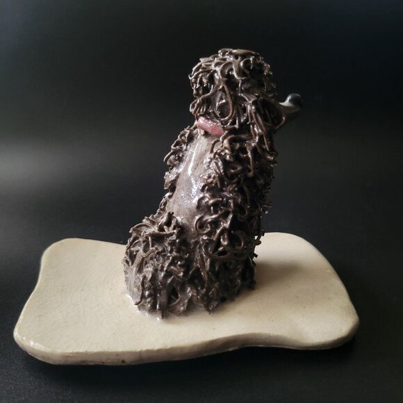 Vintage Ceramic Spaghetti Poodle Dog Figurine On Base, Vintage Dog Figurine - Picture 5 of 8